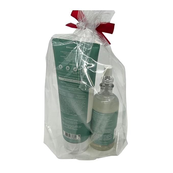 Bath & Body Works Aromatherapy Breathe Deep Eucalyptus & Lavender Gift Set with a Red Bow for Holidays & Gifts – Essential Oil Mist & Body Cream-Velvo Beauty