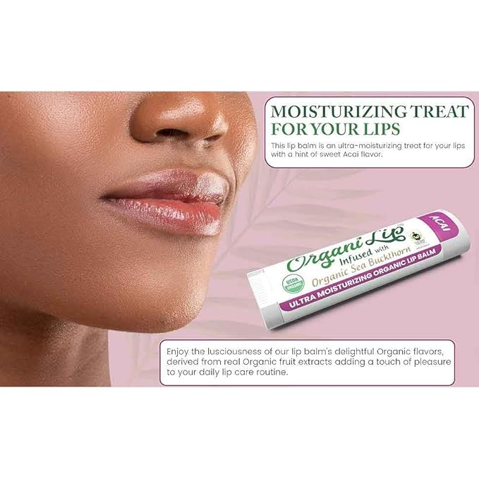 Organic Lip Balm, Acai Flavor, Ultra Hydrating Lip Moisturizer for Cracked or Dry Lips, Infused With Organic Sea Buckthorn, Oval Shaped Tube, USDA Certified Organic, 30 Pack-Velvo Beauty