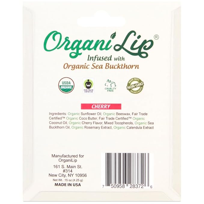 OrganiLip USDA Certified Organic Lip Balm for Nourishing Cracked or Dry Lips - All-Day Ultra Moisturizing Lip Care in Oval Shaped Tubes - 3-Pack (Cherry)-Velvo Beauty
