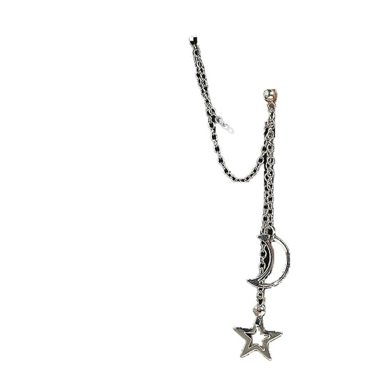 Boho Star Moon Chain Cuff Earrings Silver Star Long Drop Earrings Moon Ear Cuff Wrap Earrings Cartilage Helix Chain Earrings Jewelry for Women and Girls-Velvo Beauty
