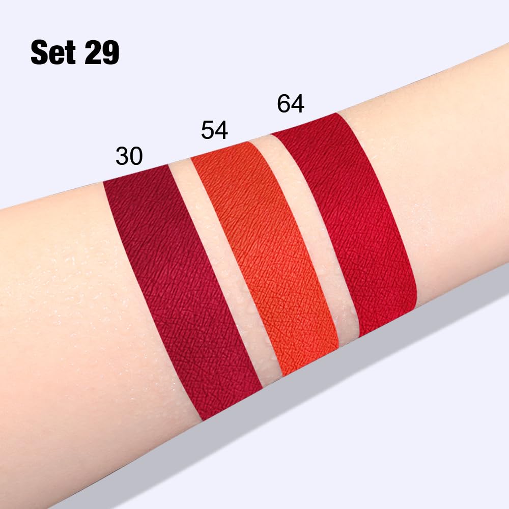 evpct 3Pcs Dark Orange Ruby Red Matte Liquid Lipstick Lip Stain Sets for Women, Matte Lipstick Long Lasting Waterproof Permanent 24 Hours original, Magic Lip Sticks Pack for Halloween Daily Makeup-Velvo Beauty