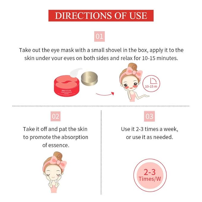 Pomegranate Eye Mask - 60 Pcs - reduces bags and dark circles under the eyes, tightens and improves ocular skin, all-natural extract, youthful appearance and reduces fine lines and wrinkles.-Velvo Beauty