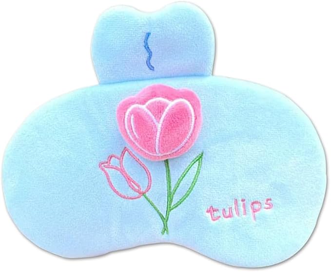 PERFECTSIGHT Sleep Eye Masks, Cute Plush Sleep Eye Cover Lightweight Adjustable Eyeshade Faux Fur Mask Cover for Women Men Sleep Travel Nap, Blue Tulip-Velvo Beauty