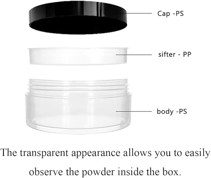 HAHIYO 2Pcs 50ml/1.69oz Plastic Empty Travel Powder Container Large Loose Powder Compact Case Makeup Cosmetic Jar Refillable Powder Box No Leak Powder Holder with Common Sifter and Black Screw Lid-Velvo Beauty