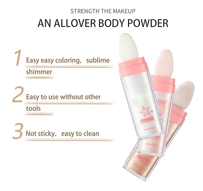 Glitter Powder Highlighter Makeup, Body Brightens the Natural Three-Dimensional Face Blusher Fairy Highlight Patting Powder.(02# Fairy Pink)-Velvo Beauty