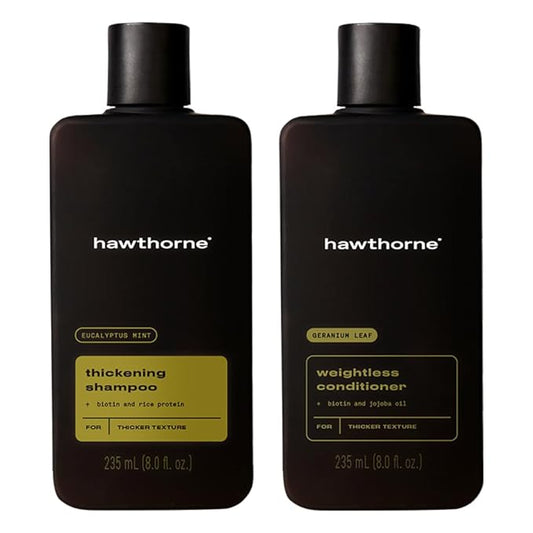 Hawthorne Men's Thickening Shampoo and Conditioner Hair Set. Includes Thickening Shampoo and Weightless Conditioner. Sulfate Free, Paraben Free. 8 Fl Oz Each.-Velvo Beauty