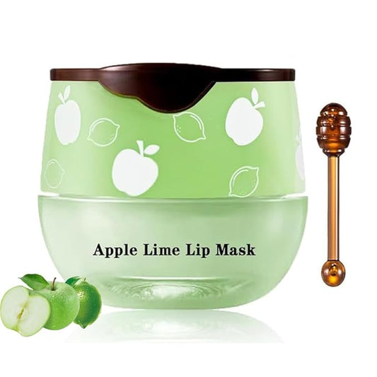 1PCS Lip Balm Honey Pot,Honey/Apple Lime Lip Mask Overnight Moisturizing Lip Balm,Hydrating Prevention Dry & Cracked Lip Exfoliator Lip Wrinkle Care Sleeping Lip Mask (Apple Lime)-Velvo Beauty
