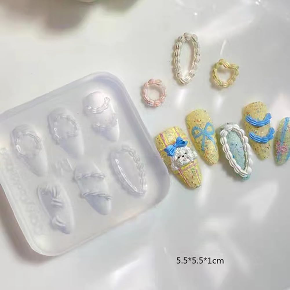 Nail Art Silicone Mold Embossed Cream Chain Design DIY Manicure 3D Carving Template with 6 Patterns, Resin Craft Making Tool Mould for Women Nail Decoration-Velvo Beauty