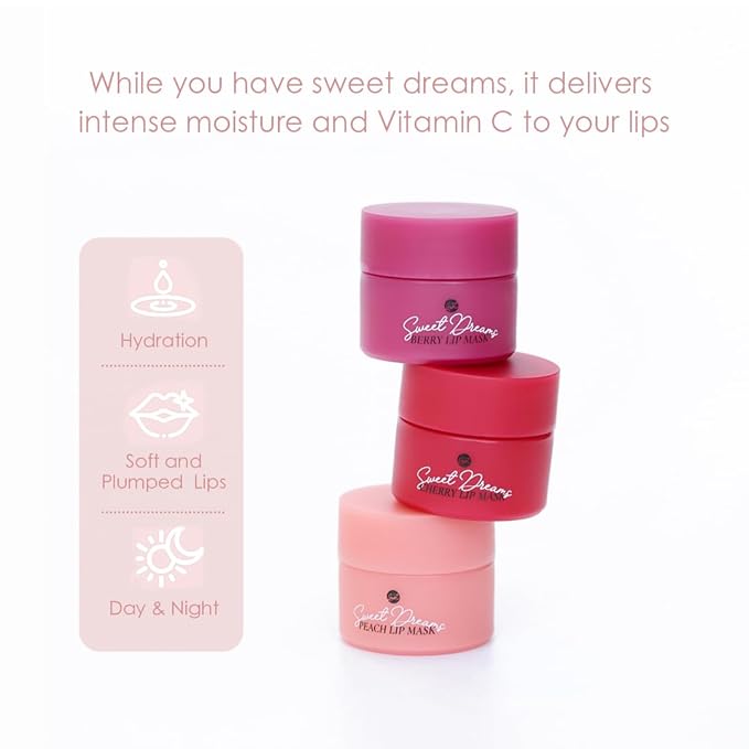 Sweet Dreams Mini Lip Mask 5g(3 Set)- Nourishing, Plumping and Hydrating Lip Balm | Vegan Lip Sleeping Mask | Korean beauty | Hyaluronic Acids + Vitamin C + Shea Butter + Antioxidants-CherryBerryPeach-Velvo Beauty