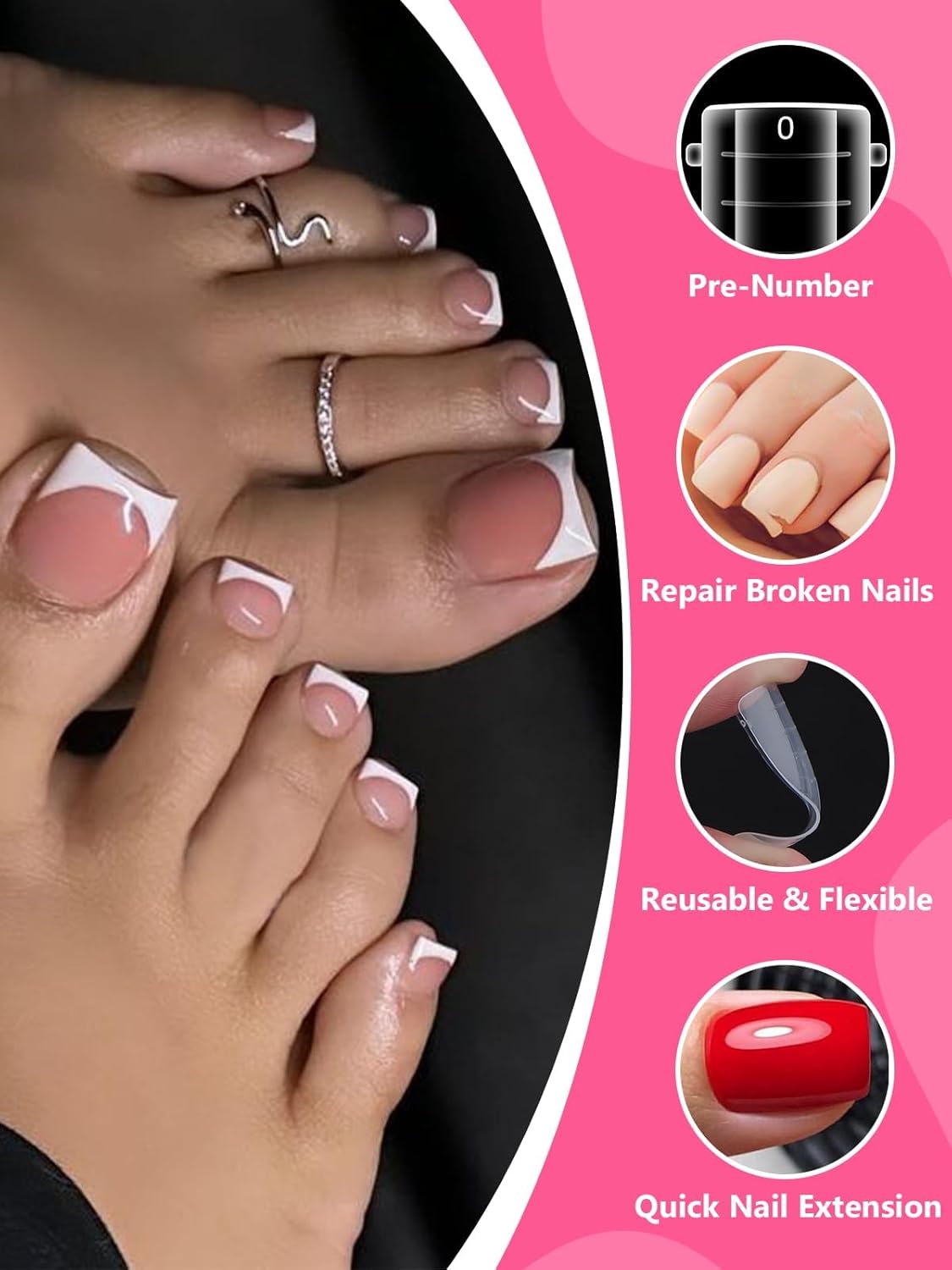 EBANKU Poly Gel Toenail Kit, Toe Dual Nail Forms Reusable Poly Gel Nail Kit for Toe Nail Extension Gel Press on Toe Nail Tips Poly Gel Toenail Forms for Women Pedicure Tools, 120PCS, 120 Sizes-Velvo Beauty