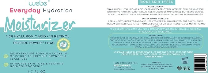 WEBE Hydration Snail Mucin Moisturizer – Hydrating Face Cream with Hyaluronic Acid, Retinol & Peptides for Smoother, Youthful-Looking Skin-Velvo Beauty