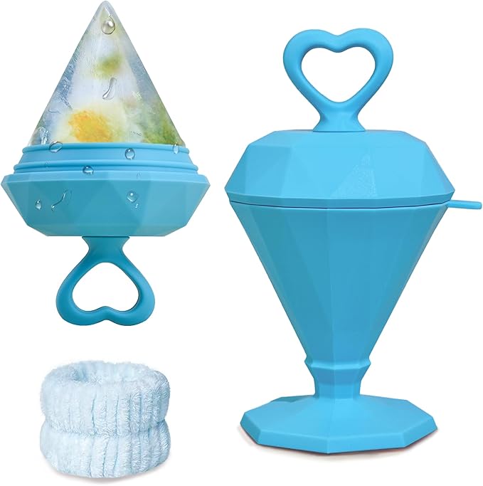 Rena Chris Ice Roller for Face: Diamond Ice Facial Roller, Reach Detailed Areas, De-Puff Eye Bags, Reusable Silicone Massage Ice Mold with Face Wash Wristband, Skin Care Tools for Women(Blue)-Velvo Beauty