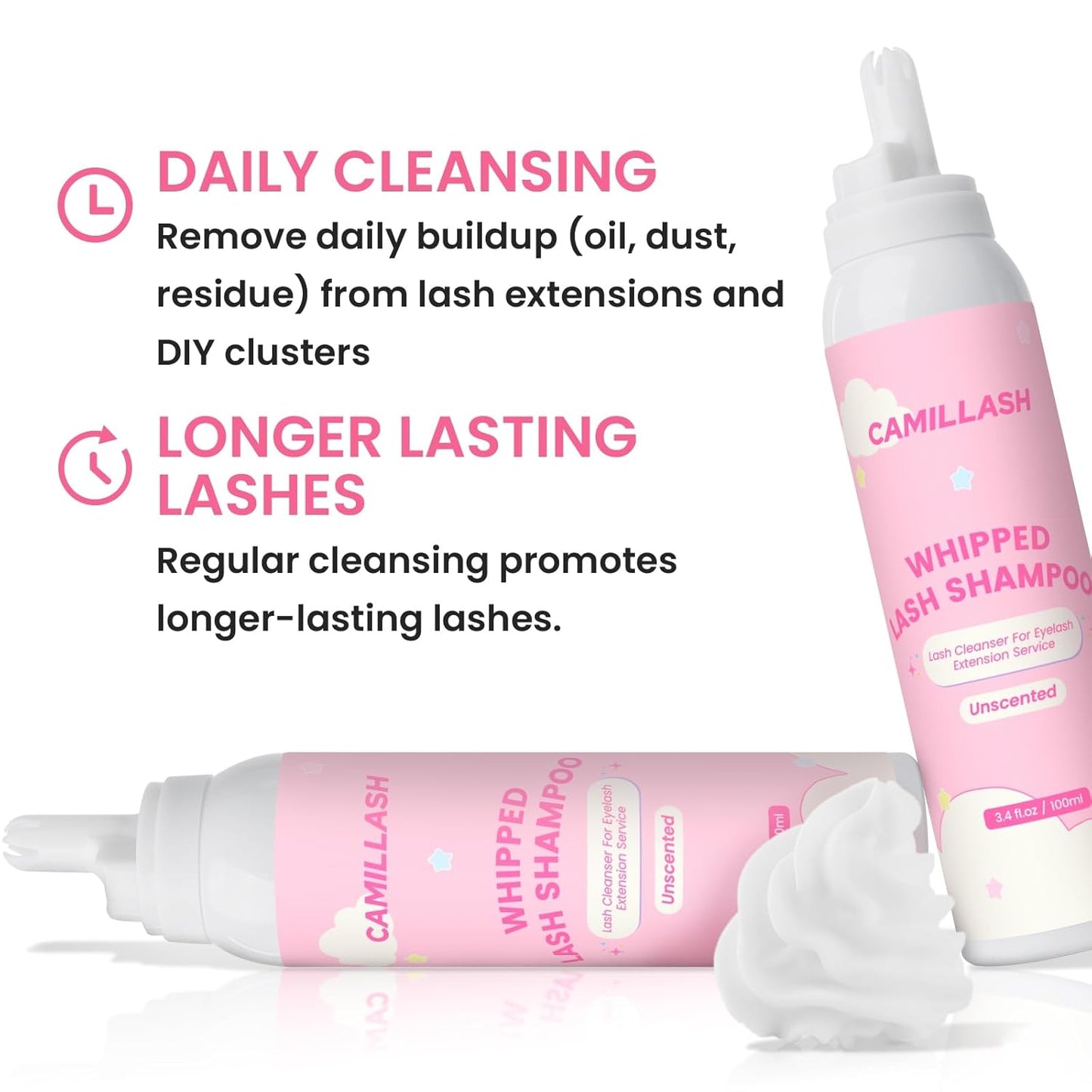 Whipped Lash Cream Shampoo Unscented Foam Cleanser | 100ml Eyelash Extension Cleaning Bath Kit | Salon&Home Use-Velvo Beauty
