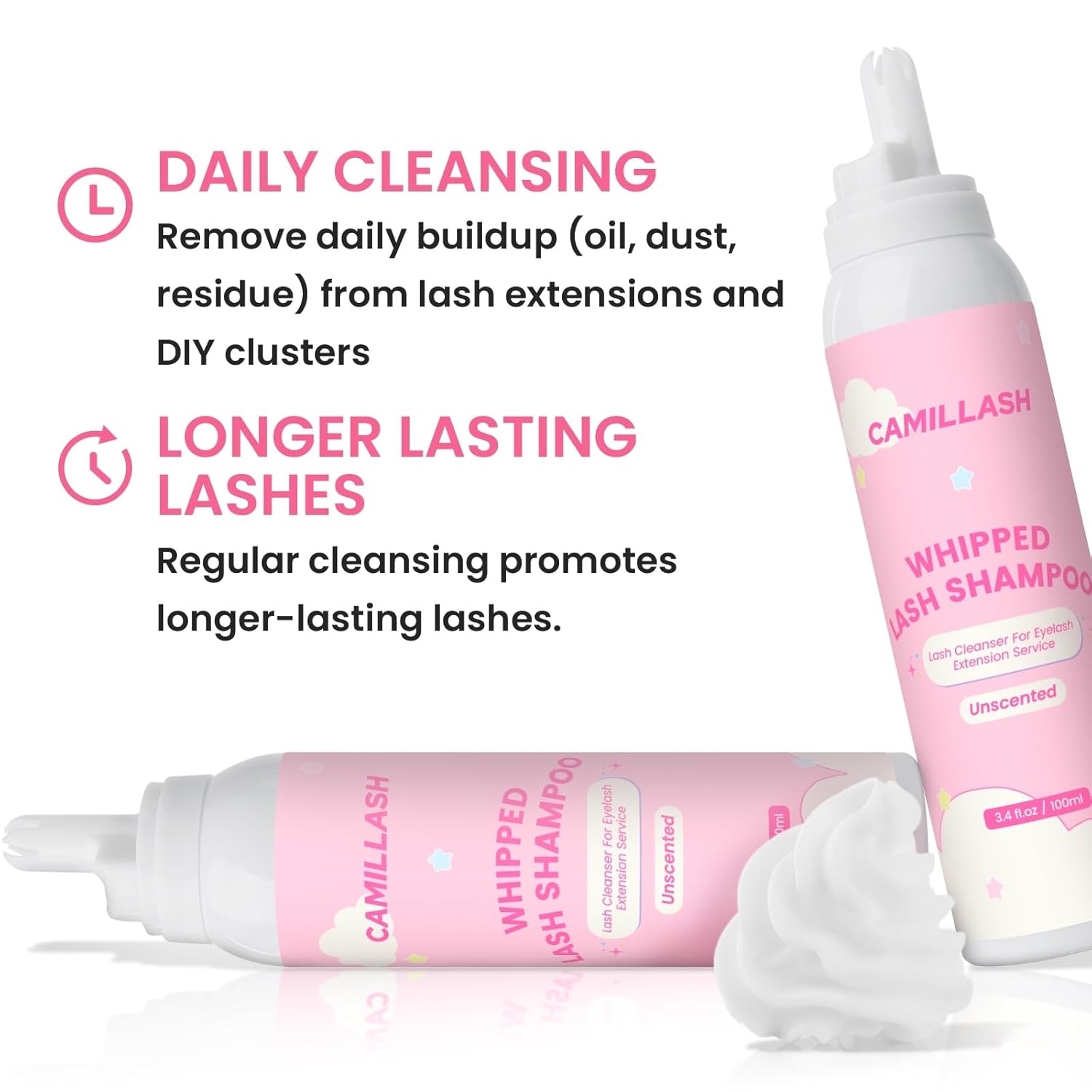 Whipped Lash Cream Shampoo Unscented Foam Cleanser | 100ml Eyelash Extension Cleaning Bath Kit | Salon&Home Use-Velvo Beauty
