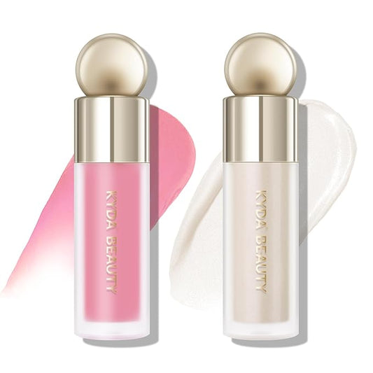 KYDA 2 Colors Liquid Blush and Highlighter, Natural Matte Face Blush High Glossy Liquid Illuminator, Silky Lightweight Blendable, Cool Pink & Champagne-Velvo Beauty