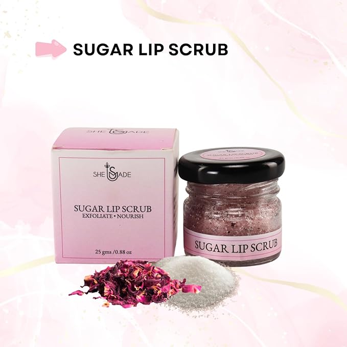 Sugar & Dried Rose Petals Lip Scrub with Vitamin E & Rose Essential Oil - 0.88 Oz/25 gm - Exfoliates-Velvo Beauty