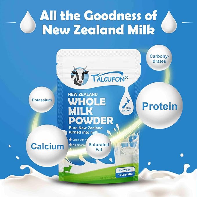 TALCUFON New Zealand Milk Powder Full Cream Instant Milk Powder Gluten Free, Non-GMO Shelf-Stable & Easy to Use 16 Oz-Velvo Beauty