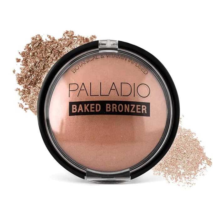Palladio Baked Bronzer, Highly Pigmented and Easy to Blend, Shimmery Bronzed Glow, Use Dry or Wet, Lasts all day long, Provides Rich Tanning Color Finish, Powder Compact, Atlantic Tan-Velvo Beauty