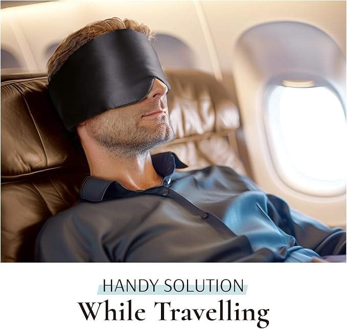 Zenssia 100% Mulberry Silk Sleep Mask Eye Mask for Man and Woman with Adjustable Headband, Full Size Large Sleep Mask & Blindfold for Total Blackout for All Night Sleep, Travel & Nap- Black-Velvo Beauty