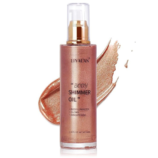 Liyalan Shimmer Body Oil Rose Gold 5 Color Bronze Face Glow Pearl Highlighter Illuminator body Makeup Shine Glitter Gold Liquid Taning 3.38 Fl Oz-Velvo Beauty