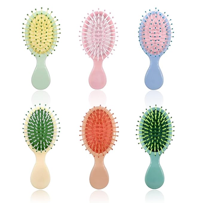6 Pieces Mini Wet Hair Brush, Travel Detangling Brush, for Most Hair Types, with Ease Knots Without Tears or Breakage, Multicolor-Velvo Beauty