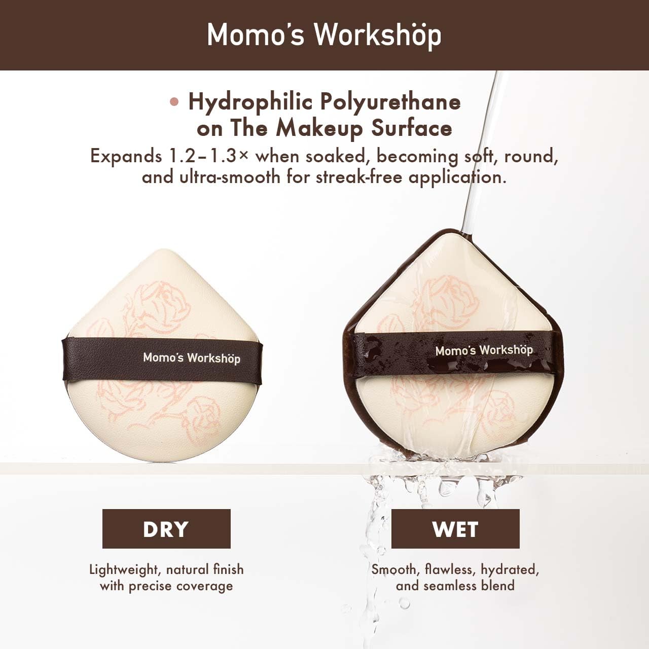 Makeup Sponge Set, Hydropolyurethane Sponges, Dry/Wet Use with Lychee-Pattern PU Leather, Expands 1.3x, for Full/Sheer Coverage Finish,3pcs Beauty Puffs &Storage Case-Velvo Beauty