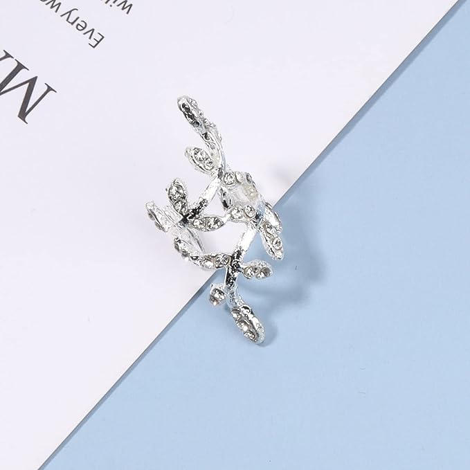 Boho Cz Leaf Ear Cuff Earrings Silver Ear Crawler Earrings Paved Rhinestone Cartilage Cuff Earrings Non Piercing Ear Cuff Wrap Earrings Jewelry for Women and Girls Gifts-Velvo Beauty