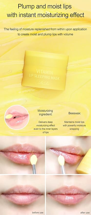 Vitamin Lip Sleeping Mask 10g / 0.35 oz. (Pack of 2) Contains 5,000ppm of vitamin E, Nourishing Moisturizing Elasticity Keratin Care, Lip Balm For Chapped, Cracked, Dry, Wrinkled Lips-Velvo Beauty