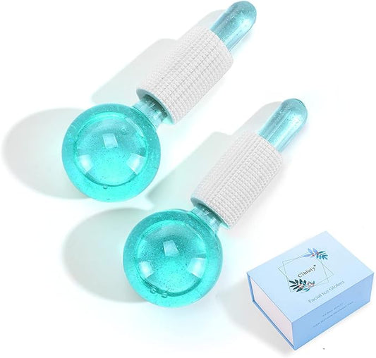 Ice Globes for Facials- Freezer Free Face Rollers with Essence for Daily Beauty Routines, Skin Massagers Globes Durable Quartz Glass for Reduce Puffiness Skin Cooling (Update Green)-Velvo Beauty