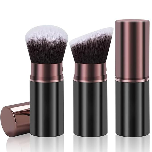 Retractable Makeup Brush, Travel Kabuki Powder Makeup Brush 2 Pack, Foundation Face Blush Brushes for Blending Liquid, Blush, Bronzer, Buffing, Sunscreen,Flawless Cosmetics-Velvo Beauty