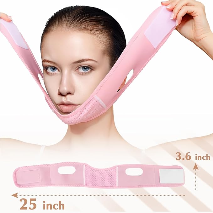 Reusable V Line Lifting Mask with Chin Strap, V Shaped Face Mask for Sagging, Jaw Exerciser (Pink)-Velvo Beauty
