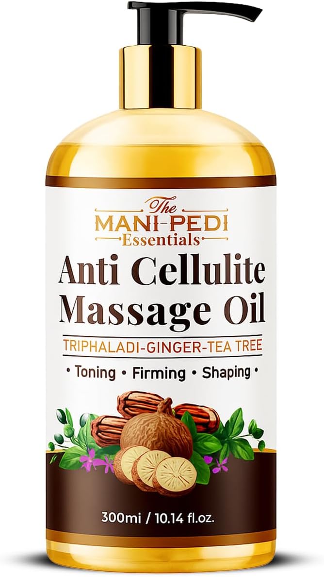 Anti Cellulite Massage Oil with Ginger Oil, Tea-Tree Oil & Natural Herbs for Toning, Firming & Shaping. 100% Natural Ingredients, Non-Sticky Texture - 10 Fl Oz-Velvo Beauty