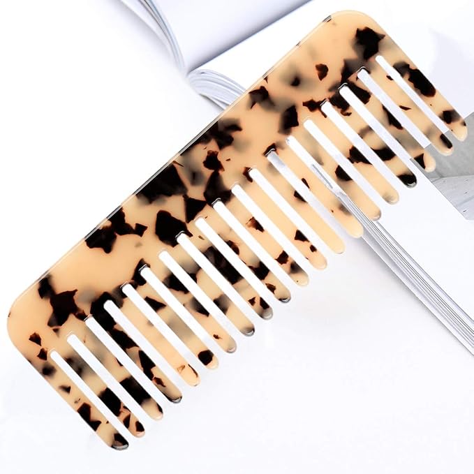 Fsmiling Wide Tooth Comb Large Detangling Comb Cellulose Detangler Comb for Women Thick Curly Wavy Wet Dry Hair 2 Pack,Tortoise shell-Velvo Beauty