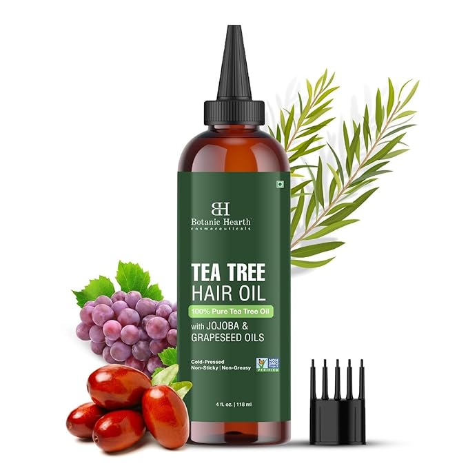 Botanic Hearth Tea Tree Oil For Hair (4 Fl Oz) | With Jojoba & Grapeseed Oils | Soothes Itchy Scalp & Fights Dandruff | Non Gmo Verified-Velvo Beauty