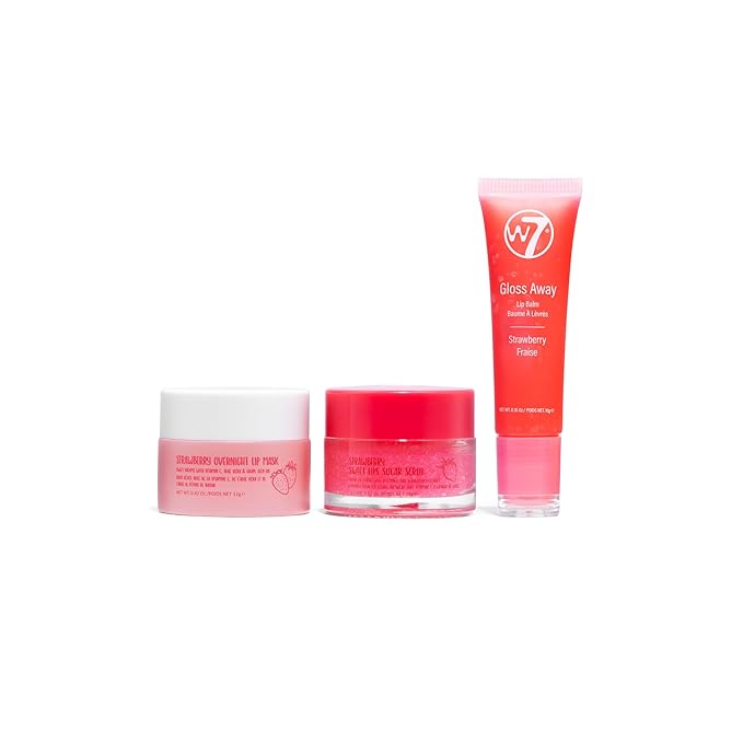 W7 Sweet Dreams Lip Care Trio - 3 Piece Set - Overnight Lip Mask, Lip Balm & Lip Scrub - Strawberry-Velvo Beauty