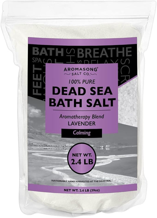 Aromasong Pure Dead Sea Salt for Soaking with 100% Natural Lavender, 2.43 LB - Spa Bath Salt Fine Grain - Body Wash Scrub - Soak for Women & Men- Bulk Resealable Pack-Velvo Beauty
