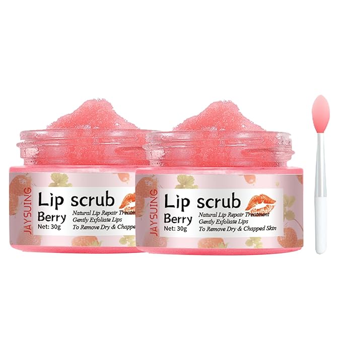 Lip Scrub, Natural Lip Scrub Exfoliator, 2Pcs Lip Exfoliator Lip Scrub for Dark Lips to Lighten,Repair Dry Lips,Chapped Lips (Berry)-Velvo Beauty