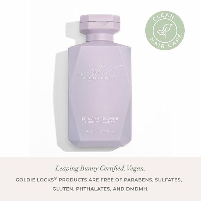 Goldie Locks Brilliant Blonde Purple Shampoo for Blonde, Lightened, Grey Hair, Extensions, Significantly Brightens, Tones, Eliminates Brass, Sulfate-Free, Nourishing, Moisturizing Leave-In, 33.8 Fl Oz-Velvo Beauty