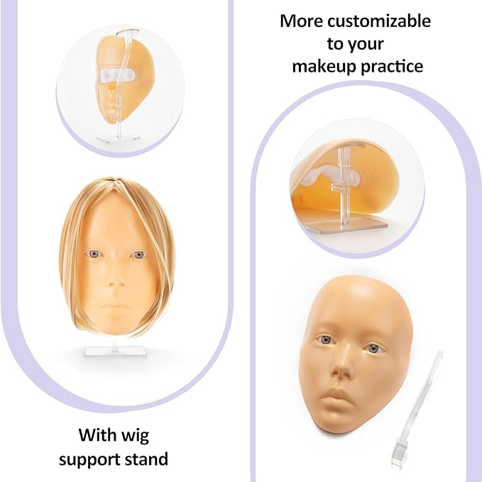 Makeup Practice Face, 2024 Upgrade 5D Makeup Mannequin Face Reusable Silicone Makeup Practice Face Board with Bracket, Come with Makeup remover & Concealer 3 Color & Makeup Bag White-Velvo Beauty