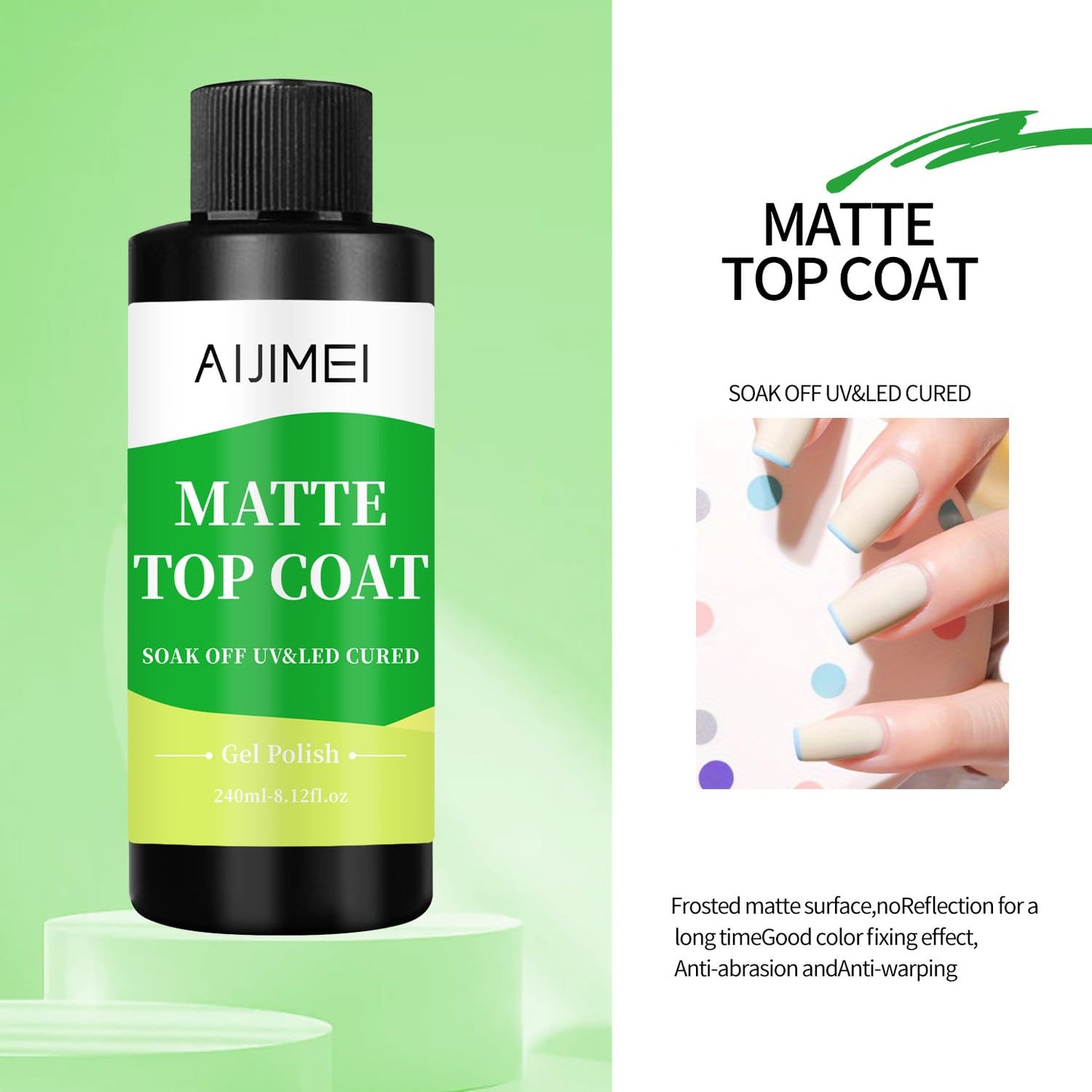 AIJIMEI Elegant Satin Matte Top Coat for Nails Finish Nail Polish Matte Nail Top Coat, Long-Lasting Nail Polish Matte Top Coat & Quick-Dry Top Coat Satin Matte TopCoat 8 Fl Oz-Velvo Beauty