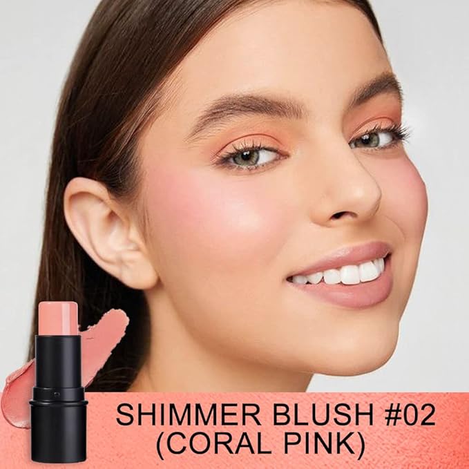 evpct 2Pcs Shimmer Orange Cream Blush Stick for Cheeks Lips Tint Eyes Contour Highlighter Makeup Sticks Lightweight Hydrating formula rubor en crema para los cachetes 02 Coral Pink & 03 Coral Orange-Velvo Beauty