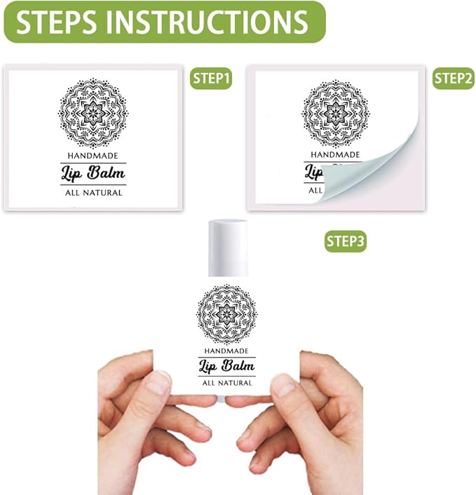 OLYCRAFT 100Pcs Self-Adhesive Lip Balm Tag Stickers 1.7x2.1 inch Adhesive Label with 4 Styles Patterns Rectangle Lipstick Tag Sticker for Lip Balm Container Tubes Lipstick Wrapping Decoration-Velvo Beauty