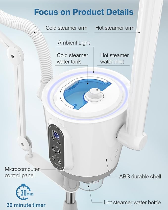 Kingsteam Professional Hot and Cold Facial Steamer，Nano Water Mist, Large Capacity Steam, 30 Min Timer, Deep Cleansing, Designed for Beauty Salon, Skin Clinic, Professional Salon, Home-Velvo Beauty