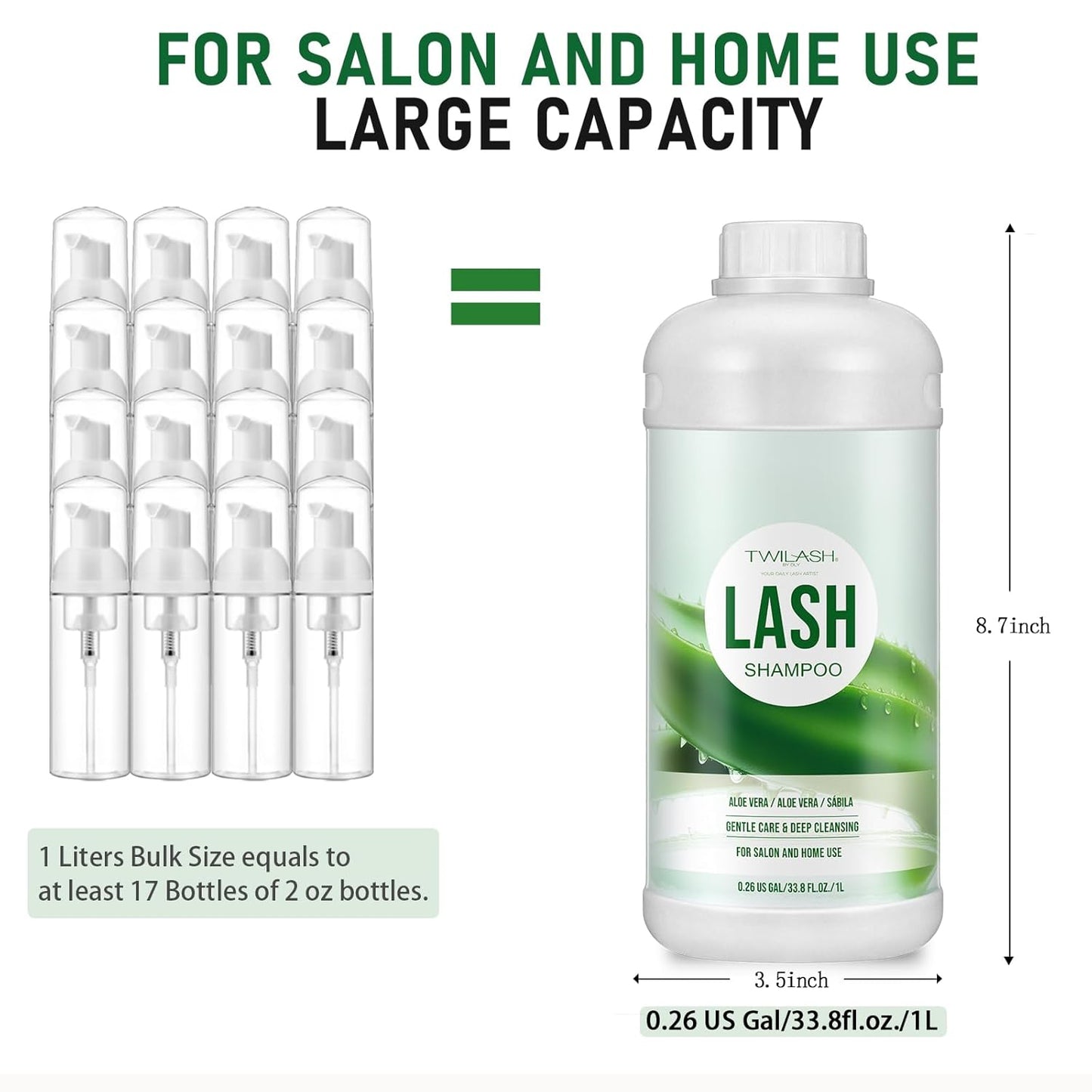 Lash Shampoo Bulk, Eyelash Cleanser for Extensions 1 Liter, Safe Makeup Remover, Non-irritating or Burning Formula Eyelid Foaming Cleanser for Professional Salon and Home Use (Aloe Vera-1L)-Velvo Beauty
