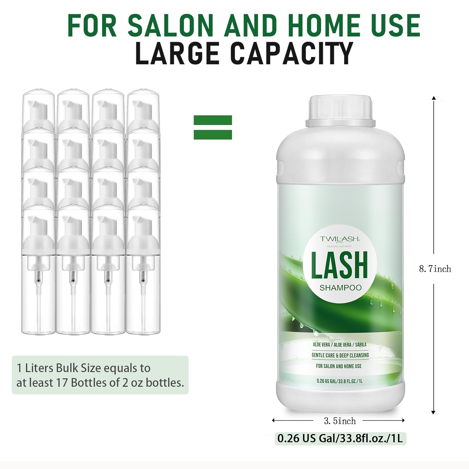 Lash Shampoo Bulk, Eyelash Cleanser for Extensions 1 Liter, Safe Makeup Remover, Non-irritating or Burning Formula Eyelid Foaming Cleanser for Professional Salon and Home Use (Aloe Vera-1L)-Velvo Beauty