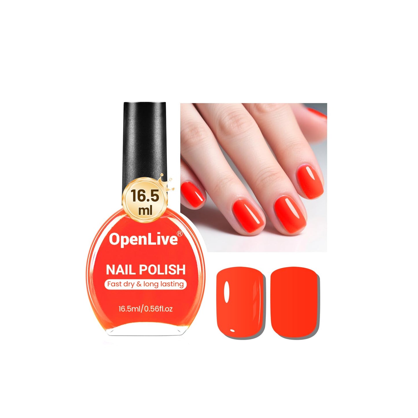 16.5ml Neon Red Nail Polish Glossy Shine Finish Large Volume Quick Dry Nail Polish, Long Lasting Shine, Fingernail Toenail Nail Art DIY Home Travel Nail Art Gift-Velvo Beauty