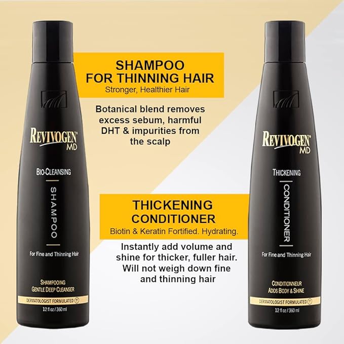Revivogen MD Bio-Cleansing Shampoo and Conditioner for Thinning Hair, DHT Blocker Shampoo, Hair Loss Shampoo, Shampoo Thinning Hair, Conditioner for Thinning Hair, Hair Loss Conditioner 12oz-Velvo Beauty
