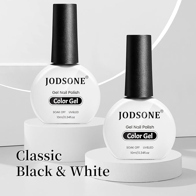 JODSONE 2Pcs Gel Nail Polish Set 10ml Black and White Gel Polish，Soak Off LED U V Nail Gel Manicure All Seasons Gel Polish Nail-Velvo Beauty