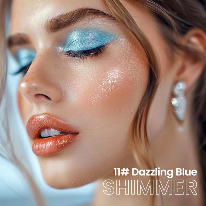 evpct Dazzling Blue Shimmer Cream Eye Shadow Brightener Sticks Set for Eyes, Blue Shimmery Matte Pencil Eye shadow Applicator Stick Pen Palette Makeup Waterproof sombras en crema para ojos 11#-Velvo Beauty