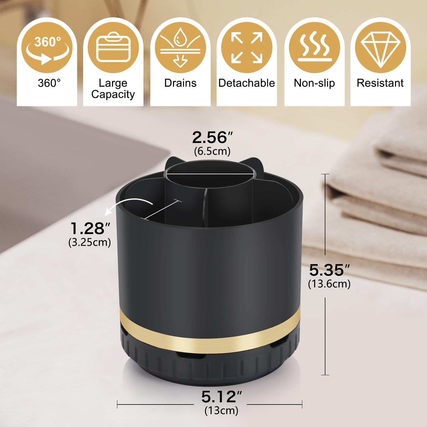 Bathroom Organizer Countertop - Rotating Black Toothbrush Holder for Bathroom Accessories Organization Detachable 6 Slots Bathroom Sink Storage Caddy Vanity Organizer-Velvo Beauty